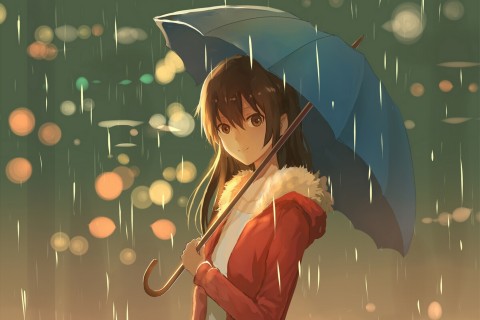 雨中的动漫女孩