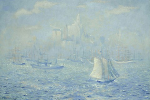 油画中的海上帆船