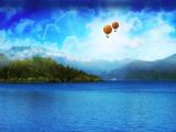 湖泊上的热气球