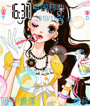 吹泡泡的快乐女孩